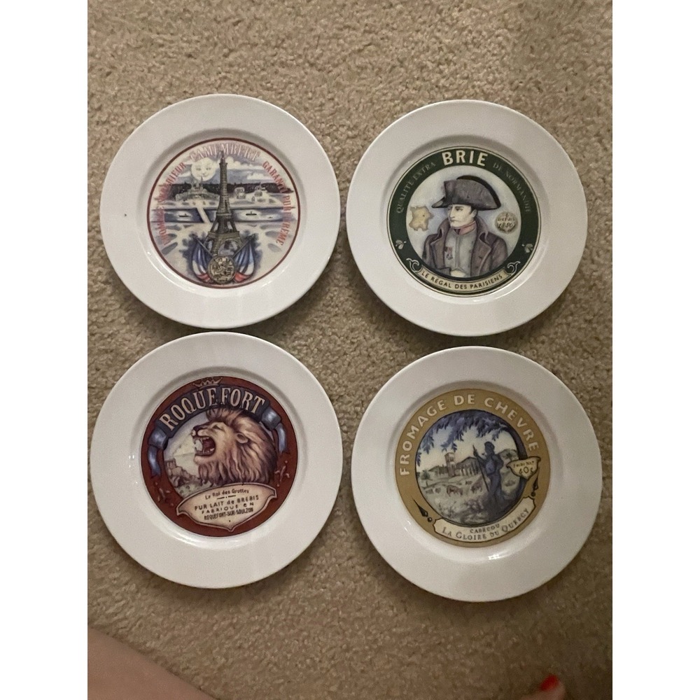 French cheese plates Roquefort, Fromage, Camembert Brie set 4 Restoration Hrdwre
